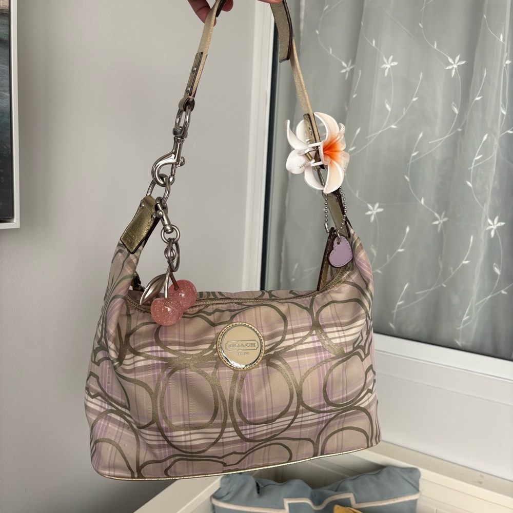 Vintage Coach Poppy Pink Plaid Hobo Bag